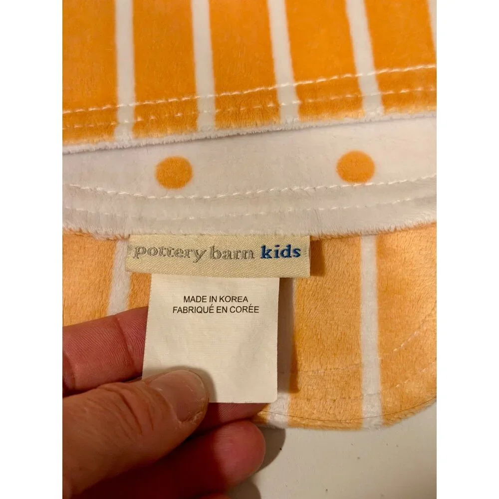 Pottery Barn Kids Dot Stripe Chamois Baby Blanket‎ Orange White Reversible 30x40